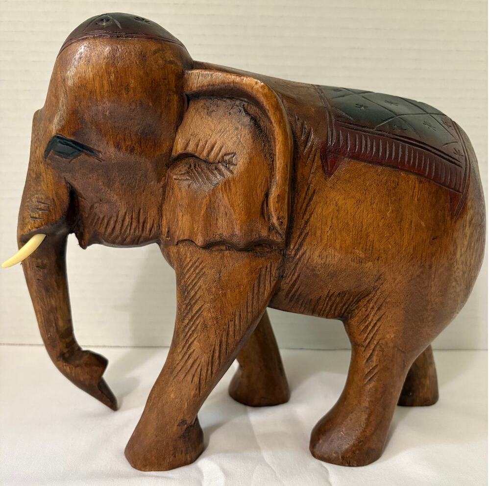 Vintage Hand Carved Large Hardwood Elephant Sculpture Mid-Century MCM 1950's